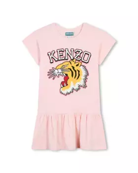 Платье для девочки из 100% хлопка с короткими рукавами Kenzo Kids, розовый
