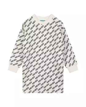 Платье для девочки из 100% хлопка с монограммным принтом Kenzo Kids, цвет Crudo