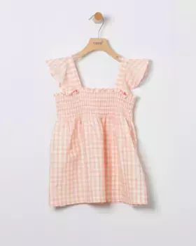 Платье для девочки из 100% хлопка в гингему Coco Acqua, цвет Salmn