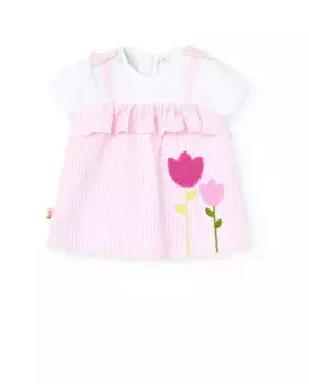 Платье для девочки из хлопка 2 в 1 с полосатым принтом Boboli, розовый