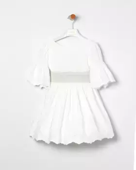 Платье для девочки из хлопка с контрастным поясом Coco Acqua, бежевый