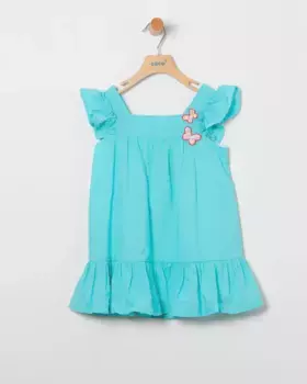 Платье для девочки из хлопка с плюмети Coco Acqua, бирюзовый
