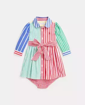 Платье для девочки из хлопка с поясом Polo Ralph Lauren, многоцветный
