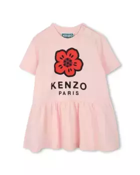Платье для девочки из хлопка с рисунком спереди Kenzo Kids, цвет Rosa