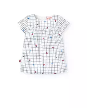 Платье для девочки из хлопка с принтом в клетку Boboli, белый