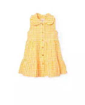 Платье для девочки из хлопка с принтом в клетку Boboli, жёлтый