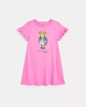 Платье для девочки из хлопка с изображением медведя Поло Polo Ralph Lauren, цвет Rosa