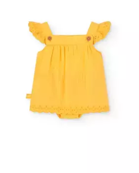 Платье для девочки из хлопка с оборками Boboli, горчичный