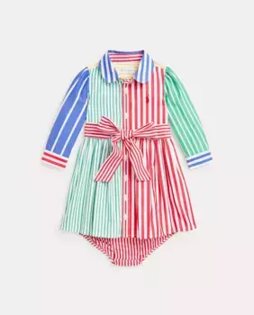 Платье для девочки из хлопка с поясом Polo Ralph Lauren, мультиколор