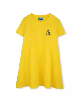 Платье для девочки из хлопка с логотипом сзади Kenzo Kids, желтый
