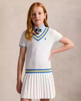 Платье для девочки из хлопка трикотажной вязки Polo Ralph Lauren, белый
