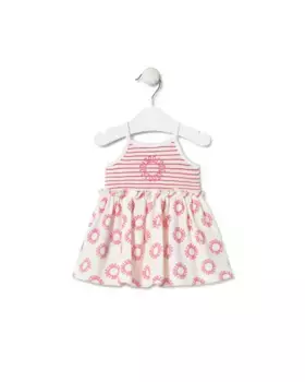 Платье для девочки из хлопка в рубчик с круглым принтом с логотипом Tous, цвет Rosa