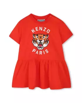 Платье для девочки из красного хлопка Kenzo Kids, красный