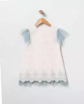 Платье для девочки из льна цвета морской волны с вышивкой Coco Acqua, синий