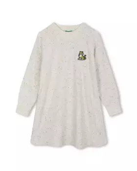 Платье для девочки из мраморной ткани с логотипом сзади Kenzo Kids, цвет Natural