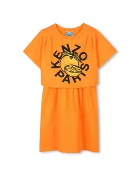 Платье для девочки из оранжевого хлопка Kenzo Kids, оранжевый