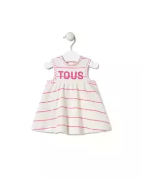 Платье для девочки из полосатого хлопка с логотипом спереди Tous, цвет Rosa