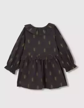 Платье для девочки из ткани икат с воротником с рюшами Gocco, темно-серый