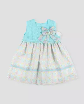 Платье для девочки из трикотажа и ткани с декоративным бантом Foque, бирюзовый