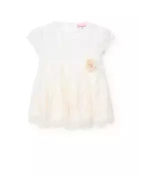 Платье для девочки из вышитого тюля с декоративным цветком Boboli, белый