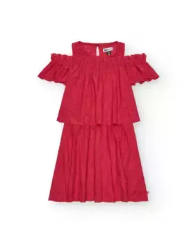 Платье для девочки красного цвета с рюшами и открытыми плечами Tuc tuc, красный