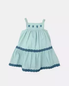 Платье для девочки на бретелях из шамбре аквамарин Tutto Piccolo, синий