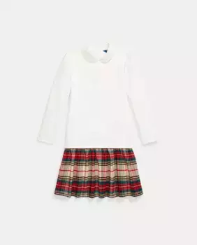 Платье для девочки натурального цвета с клетчатой юбкой Polo Ralph Lauren
