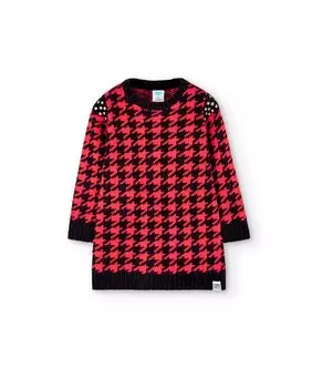 Платье для девочки прямого трикотажа с геометрическим принтом Boboli, фуксия