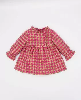 Платье для девочки розового цвета с узором "гусиные лапки" Fina Ejerique, розовый