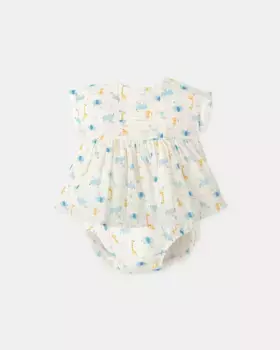 Платье для девочки с анималистичным принтом и трусиками в тон Tutto Piccolo, белый