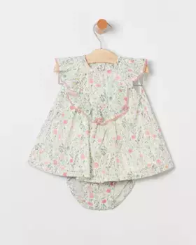 Платье для девочки с цветочным принтом и трусиками в тон Coco Acqua, коралловый