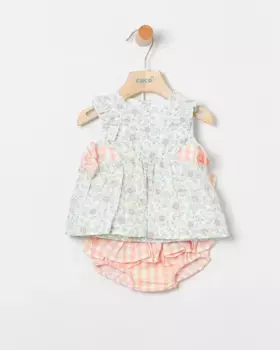 Платье для девочки с цветочным принтом и трусиками в клетку с оборками Coco Acqua, цвет Salmn