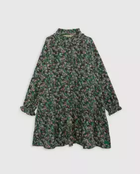 Платье для девочки с длинными рукавами на резинке и кнопками на шее IKKS, зеленый