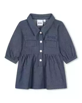 Платье для девочки с длинными рукавами и нагрудными карманами BOSS Kidswear, синий