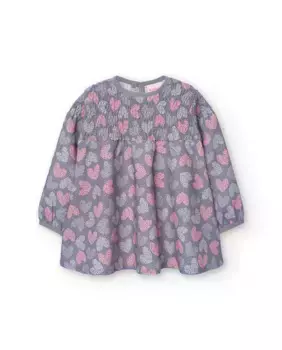 Платье для девочки с длинными рукавами и принтом в виде сердечек Boboli, серый