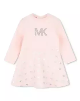 Платье для девочки с длинными рукавами и логотипом спереди Michael Kors, розовый