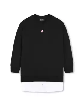 Платье для девочки с длинными рукавами и контрастной аппликацией DKNY, черный