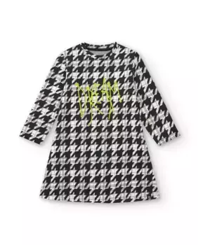 Платье для девочки с длинными рукавами и принтом «гусиные лапки» Tuc tuc, черный