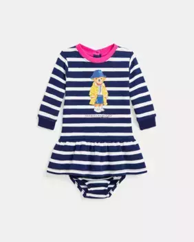 Платье для девочки с длинными рукавами с Polo Bear Polo Ralph Lauren, тёмно-синий