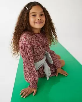 Платье для девочки с длинными рукавами и цветочным принтом El Corte Ingls, красный