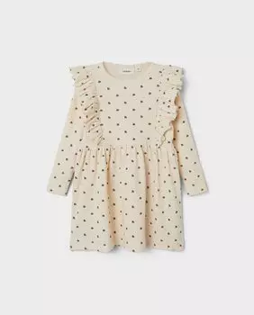Платье для девочки с длинными рукавами и рюшами Lil Atelier, бежевый