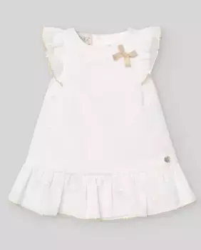 Платье для девочки с контрастной льняной отделкой PAZ Rodrguez, белый