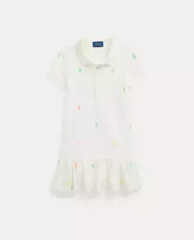 Платье для девочки с коротким рукавом и вышитой лошадкой Polo Ralph Lauren, белый