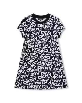 Платье для девочки с короткими рукавами и монограммным принтом DKNY, мультиколор