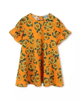 Платье для девочки с короткими рукавами и цветочным принтом Kenzo Kids, оранжевый
