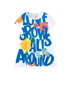 Платье для девочки с короткими рукавами и принтом Boboli, белый