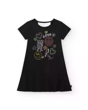 Платье для девочки с короткими рукавами и стразами Tuc tuc, черный