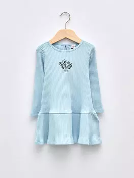 Платье для девочки с круглым вырезом и длинными рукавами с принтом LCW baby
