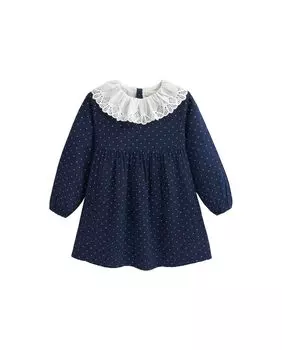 Платье для девочки с микропринтом и вышитым воротником Dadati