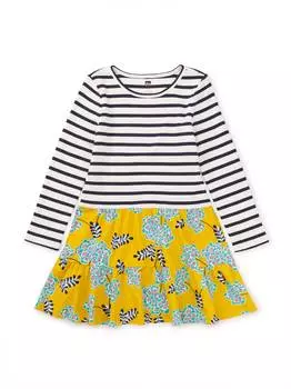 Платье для девочки с многоярусной юбкой в виде завитка в китайском стиле с хризантемой Tea, цвет chinese chrysanthemum